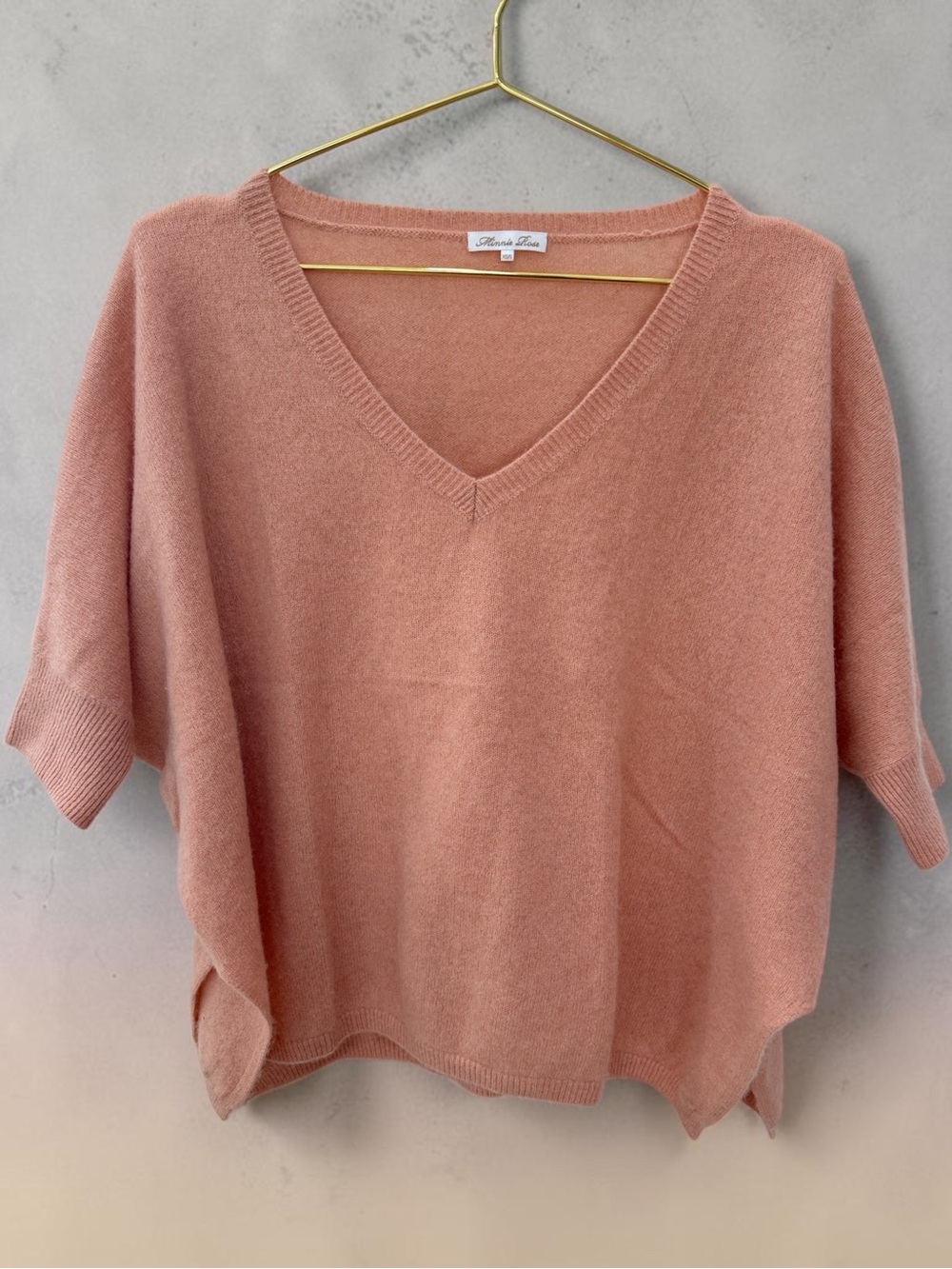 Minnie Rose 100% Cashmere V-Neck Poncho Sweater Pink XS/S Oversized